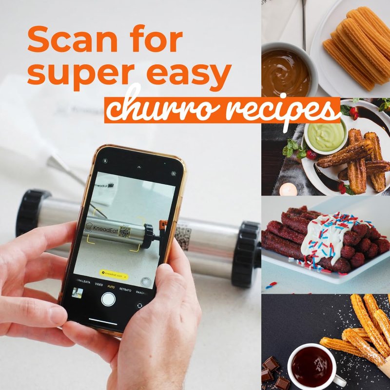 KneadEat Churro Maker Kit with Piping Bag, XL Filling Needle and Decorating Tips Premium Stainless Steel Churrera with Easy Press Handle for Homemade Filled Churros