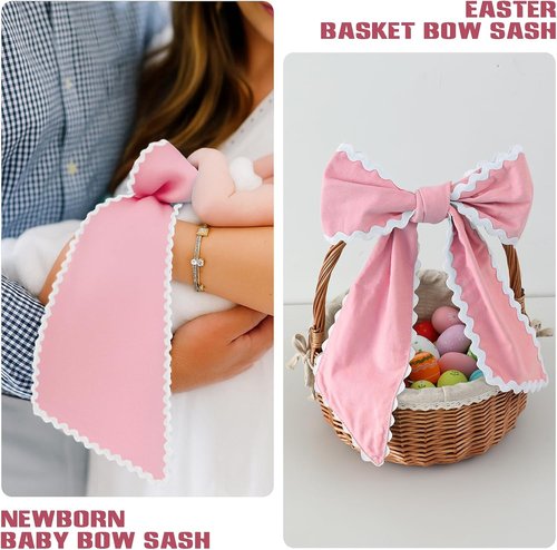DYSHAYEN Wreath Sash - Canvas RIC Rac Trim for Front Door | Indoor & Outdoor Bridal Shower Decor (Pink-White)