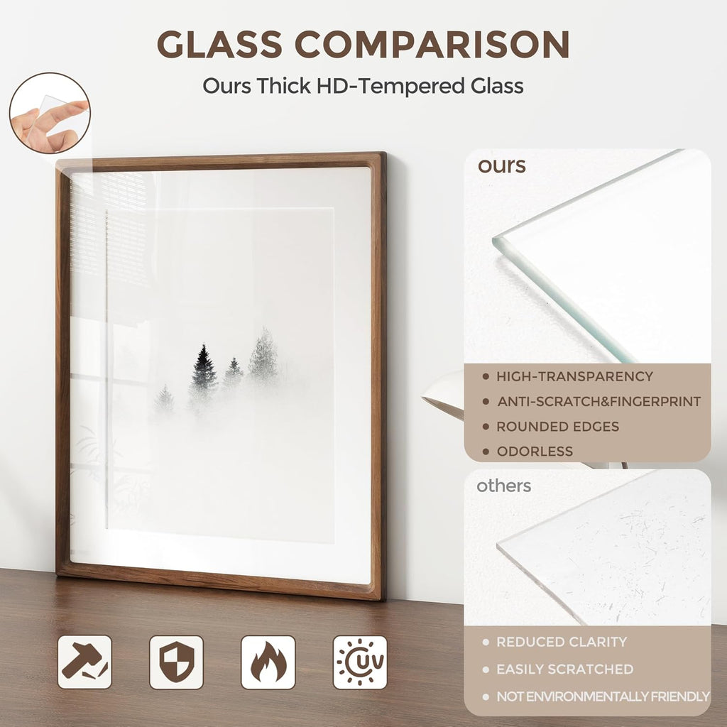 Natural Walnut Wood Picture Frame by USA-Sourced | Handcrafted 11x14 with Tempered Glass for 8x10 Photos
