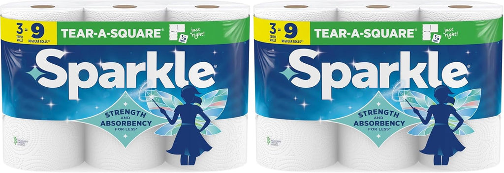 Sparkle Paper Towels - 3 Triple Rolls, Pack of 2 | Convenient Pick-A-Size Design