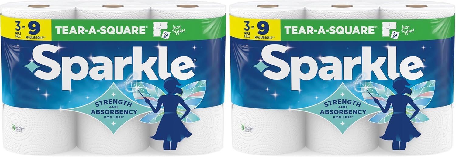 Sparkle Paper Towels - 3 Triple Rolls, Pack of 2 | Convenient Pick-A-Size Design