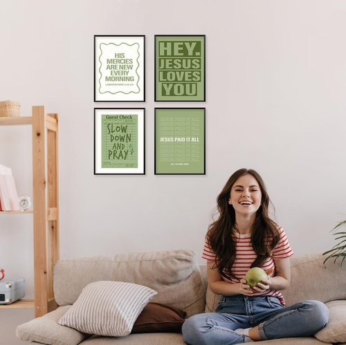 Locomiss Wall Art Decor - Sage Green Christian Jesus Posters for College Dorm Room | Set of 4 (12x16 Unframed)