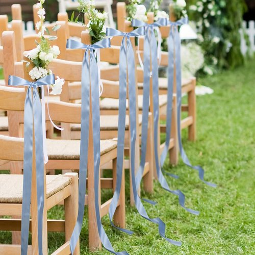 Daifunli Wedding Bows - Elegant Dusty Blue Satin Chair Decorations | 24 Pcs Aisle Ribbons for Ceremony
