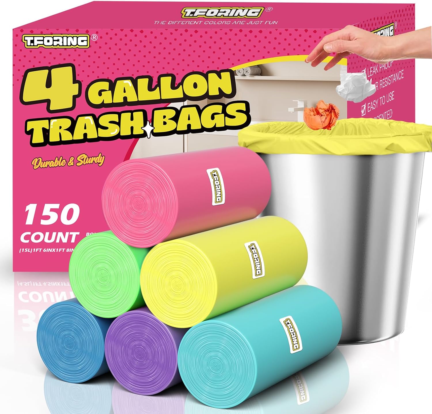 Skiennix 150 Count Small Trash Bags - Unscented Leak-Proof 4 Gallon Bathroom Can Liners | Ideal for Office & Car