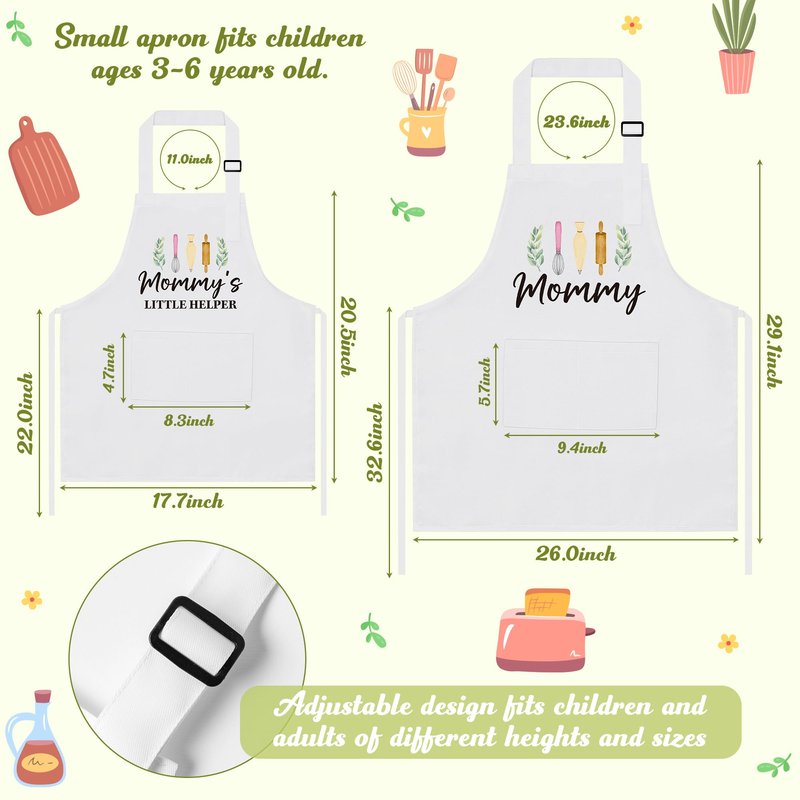R HORSE 2Pcs Adults Kids Matching Apron Set Mommy and Me Adjustable Kitchen Apron with 2 Pockets Parent and Child Matching Gift for Mother's Day Women Daughter Cooking Baking Painting Training