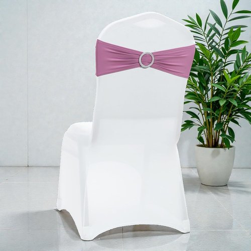MDS Premium Spandex Chair Sashes - Stretchy Bow Covers with Buckle Slider | 100 Pack - Dusty Pink