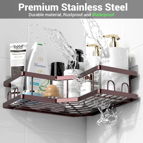AKTECKE Corner Shower Caddy Organizer - Adhesive No-Drill Rack for Bathtub - 3-Pack Rustproof Shelves