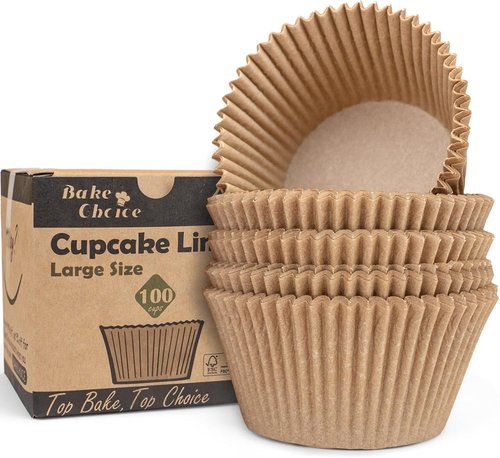 Bake Choice Jumbo Cupcake Liners - 100pcs Unbleached Greaseproof Muffin Wrappers for Parties & Events
