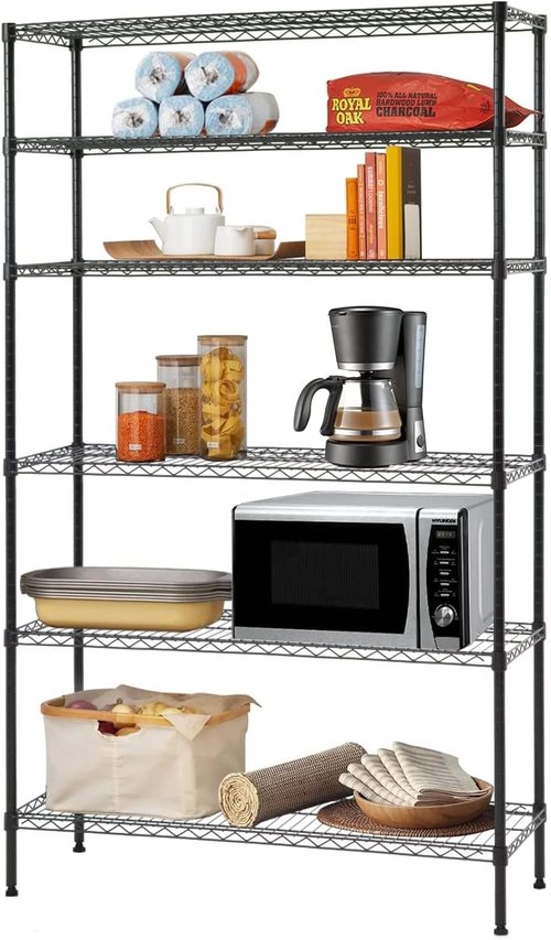 BestOffice | Heavy-Duty 6-Tier Wire Storage Shelves | Adjustable Racks | 42x16x72 | Black | Easy No-Tool Assembly