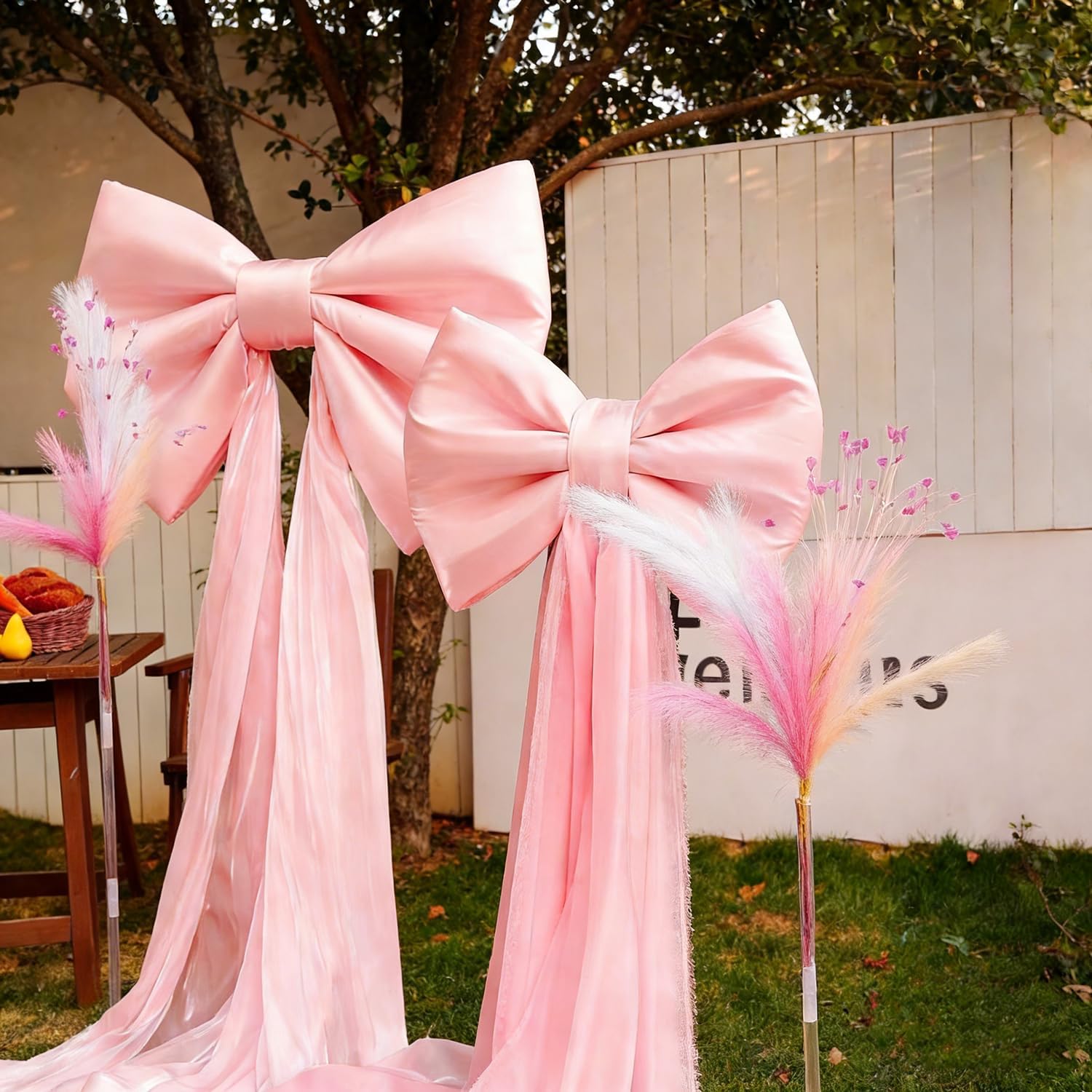 Skiennix Large Pink Bow Backdrop - 31'' x 60'' Birthday & Wedding Decorations | Perfect for Baby Showers & Events