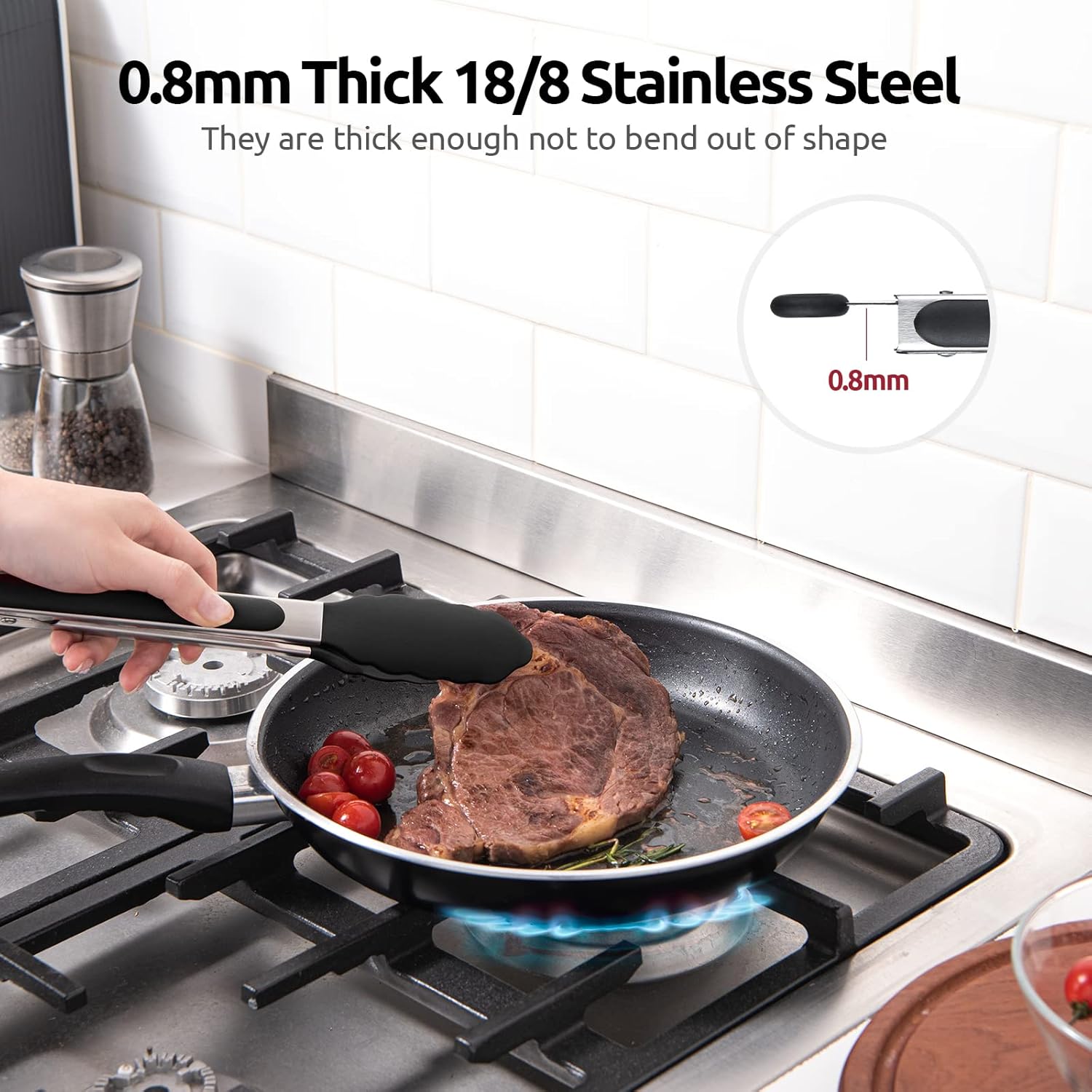 U-Taste Kitchen Tongs - 9 Inch Heat Resistant Silicone Cooking Tongs with Non-Stick Tips & Stainless Steel Handle | Black