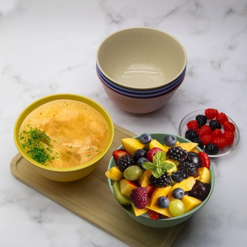 MKYHBOO Cereal Bowls Set, 37oz Unbreakable Wheat Straw Bowls Set, 6 Pcs Reusable Plastic Soup Bowls, Deep Lightweight Bowl Sets