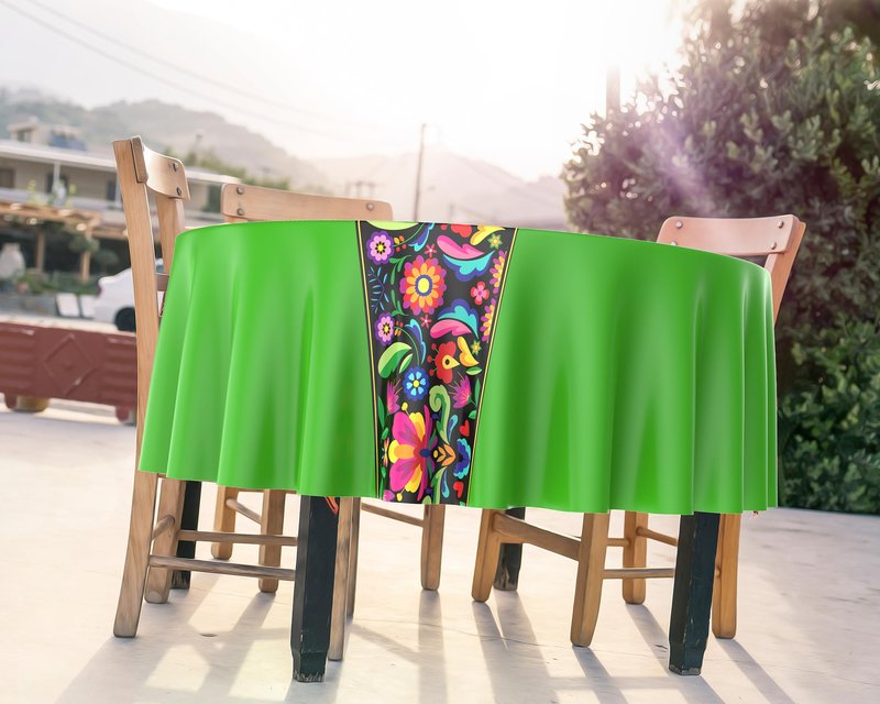 Oudain 6 Pcs Mexican Round Tablecloth 84 Inch Fiesta Plastic Table Cover Mexican Waterproof Disposable Table Cloth Decorative Day of the Dead Tablecloth(Multicolor)