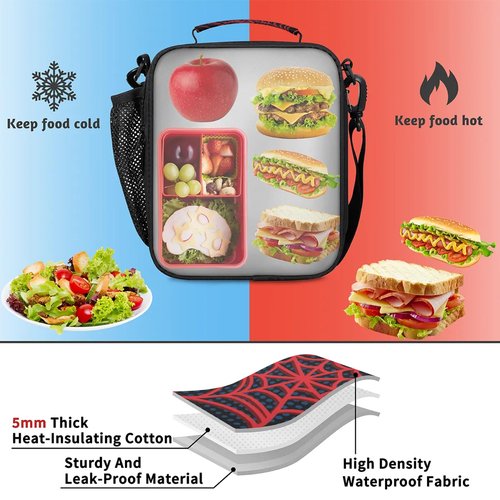 Bardic Lunch Box for Boys Girls - Reusable Insulated Lunch Bags for Kids - Large Capacity Cooler Back to School Lunch Thermal Meal Tote Kit, Black Spider Web