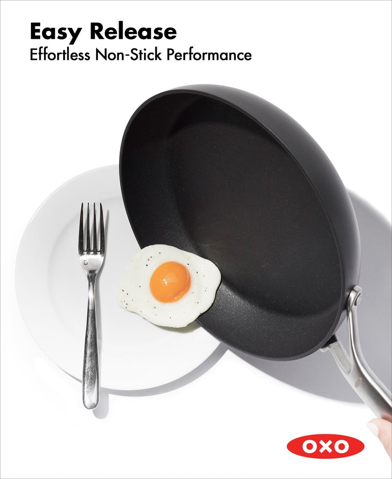 OXO Professional 8" Frying Pan Skillet, Hard Anodized Ceramic Nonstick Cookware PFAS-Free, Induction Suitable, Stainless Steel Handle, Diamond Reinforced Coating, Dishwasher Safe, Oven Safe, Black