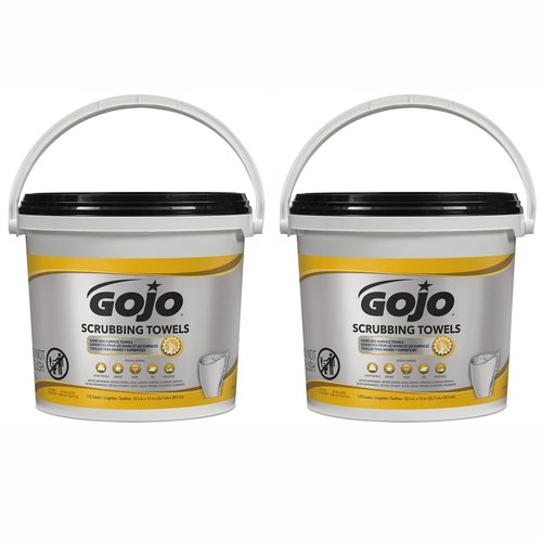 GOJO Scrubbing Towels, Fresh Citrus Scent, 170 Count Extra Large Dual Textured Wet Towels Bucket (Pack of 2) – 6398-02
