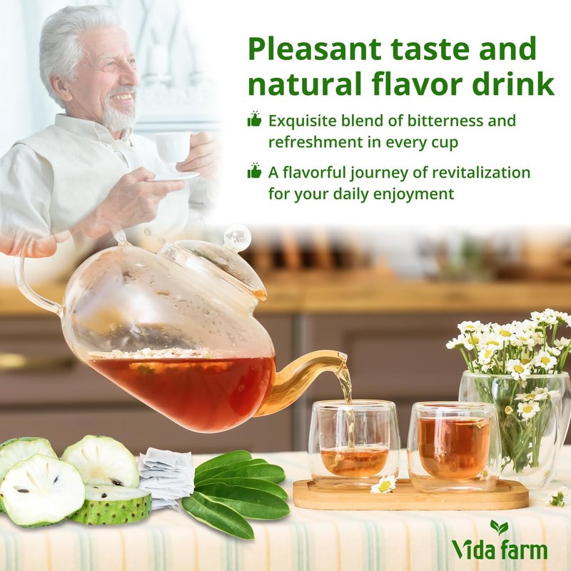 VIDA FARM 75 Soursop Tea Bags, 100% Natural Soursop Leaves Tea Bags, Pleasant Taste, Natural Flavor, Caffeine Free, Dried Graviola Leaves Tea, Guanabana Herbal Tea