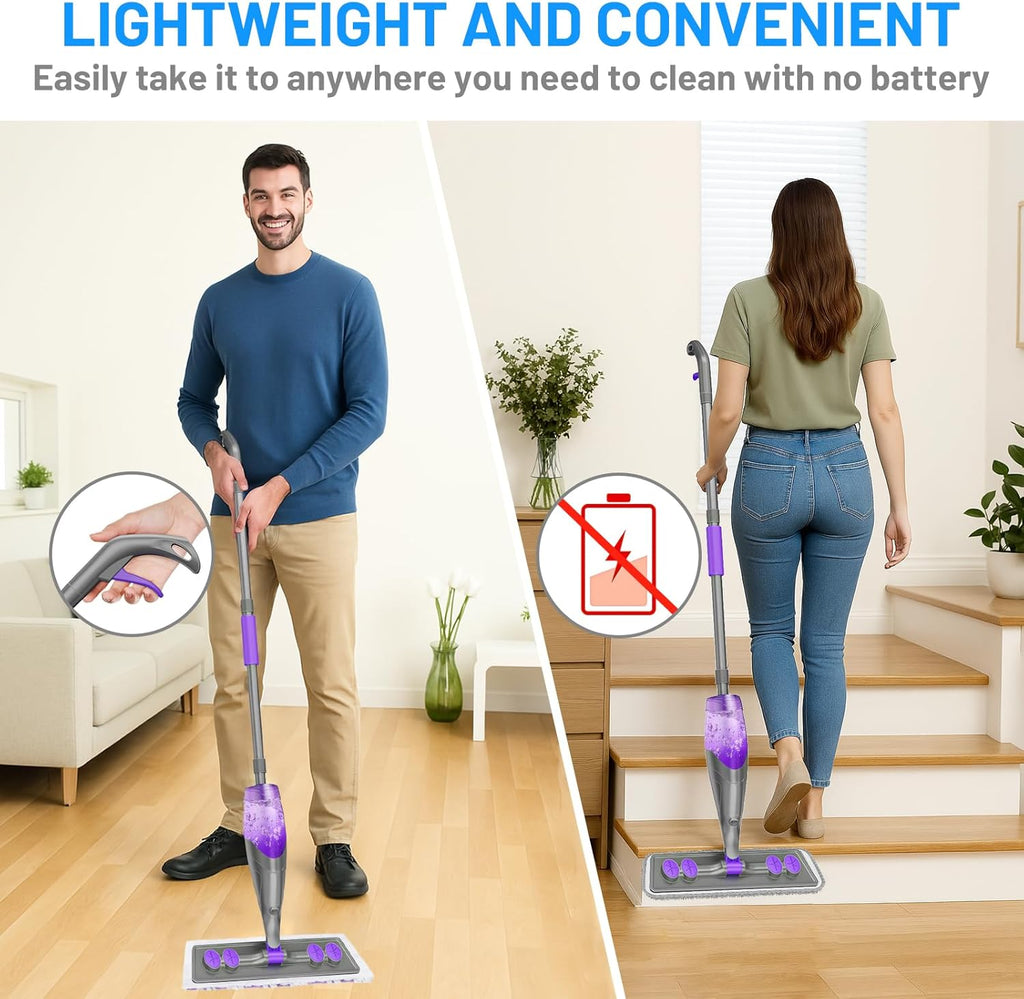 Skiennix Spray Mop for Floor Cleaning - Wet & Dry Mop with 2 Washable + 2 Disposable Pads | Refillable Bottle for Hardwood & Tile - Ideal for Pet Hair & Dust Removal