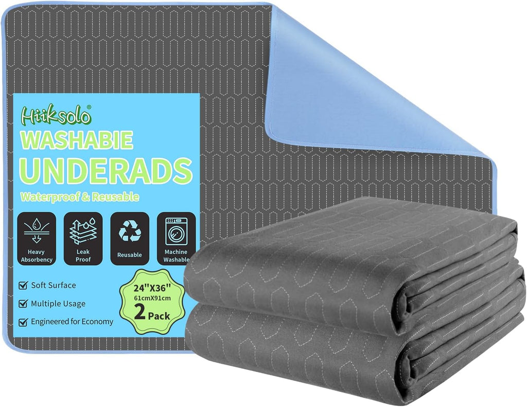 Skiennix Washable Waterproof Bed Pads - Reusable Incontinence Underpads for Kids & Adults | 24" x 36" 2 Pack, Soft & Leakproof
