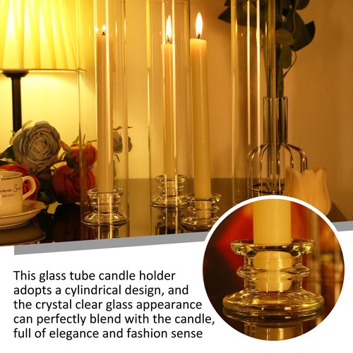 12 Sets Modern Candle Stand with Chimney Cover Taper Candle Holders Glass Hurricane Candle Holder for Tapered Candles 12inch Large Crystal Candlestick Holder Stand with Cylinder Sleeves for Wedding