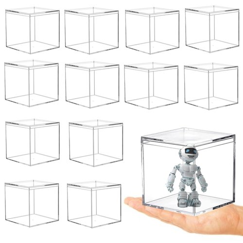 KissYou Acrylic Box 12 Packs Clear Box with Lid Acrylic Candy Boxes Transparent Display Square Cube Jewelry Storage Contanier Valentine's Day Decorative Boxes