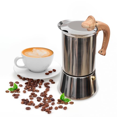 JingleChoo Induction Moka Pot, Stainless Steel, Stovetop Espresso Coffee Maker, 4 Cup/200ml/7.0oz, Easy to Use and Clean, Camping Home Use | for Mocha Cappuccinos, Lattes