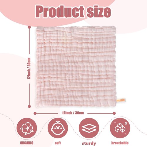 MUKIN Baby Washcloths - Soft, Absorbent Burp Cloths for Newborns | 6 Pack, 12x12 Inches (Pink)