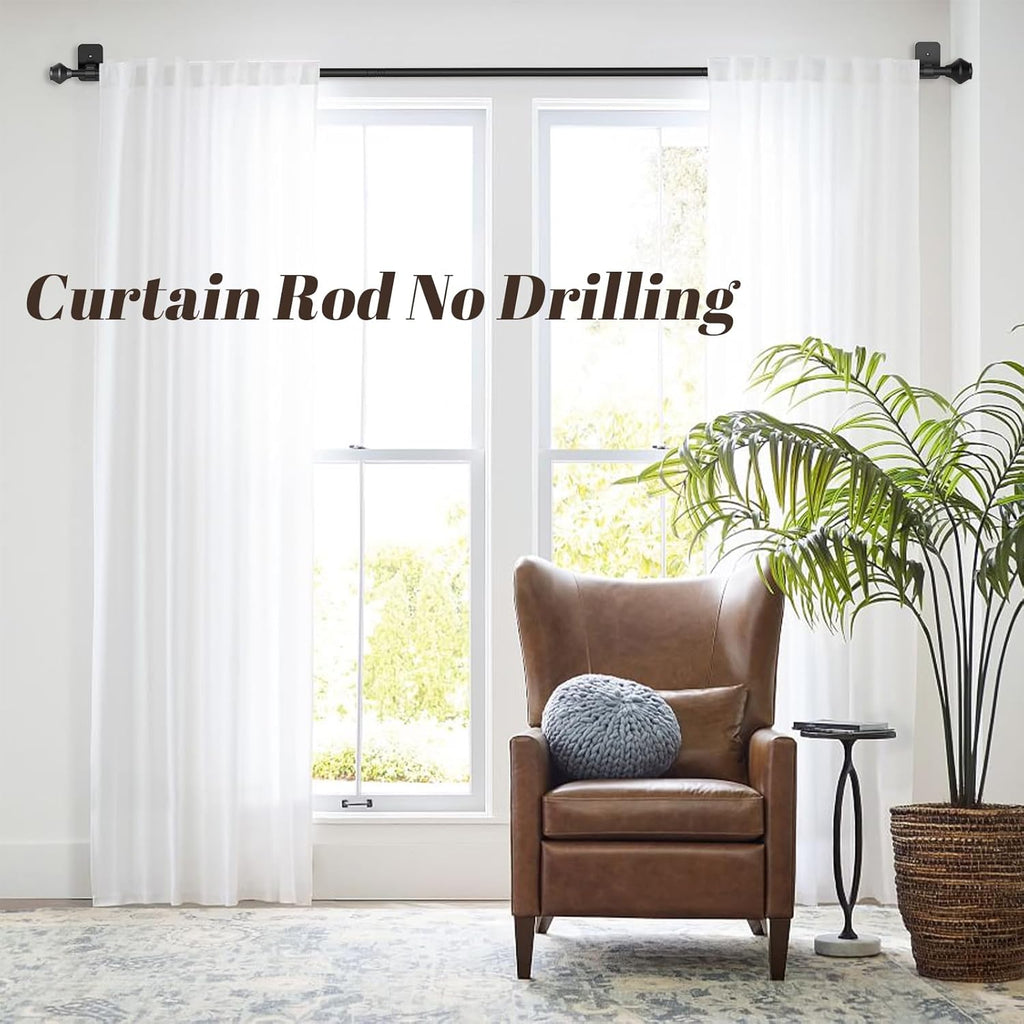 Skiennix Adjustable Curtain Rods - No Drilling, 36-48 Inch, Black Telescoping Design for Easy Installation
