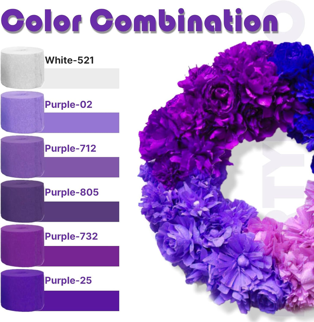 PartyWoo Crepe Paper Streamers - Navy & Purple 4 Rolls | 328ft for Party, Wedding & Baby Shower Decor