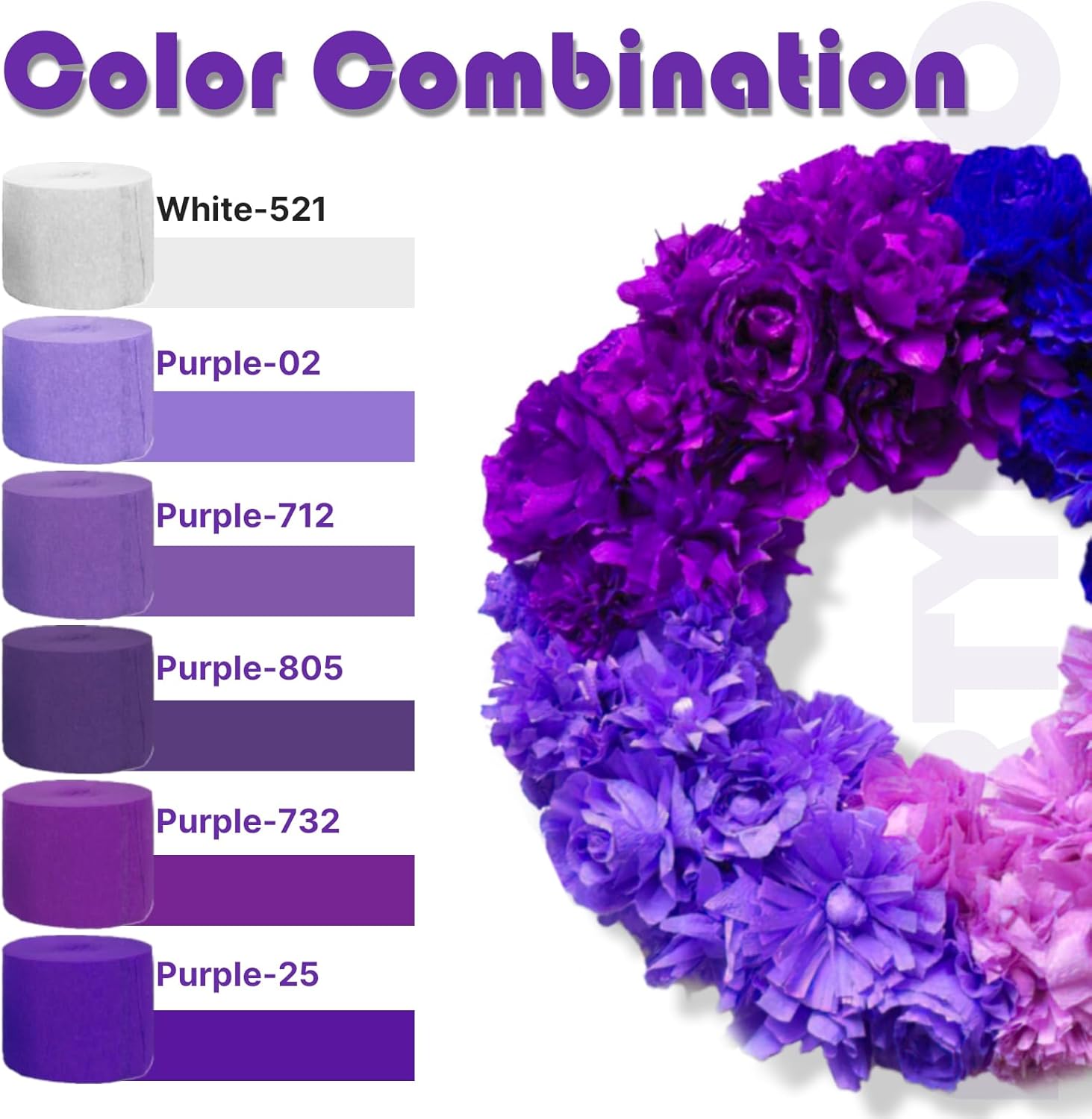 PartyWoo Crepe Paper Streamers - Navy & Purple 4 Rolls | 328ft for Party, Wedding & Baby Shower Decor