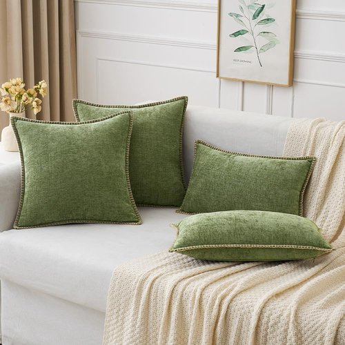 MIULEE Couch Throw Pillow Covers - Pack of 2 Sage Green Chenille 18x18 Inch Decorative Covers for Living Room