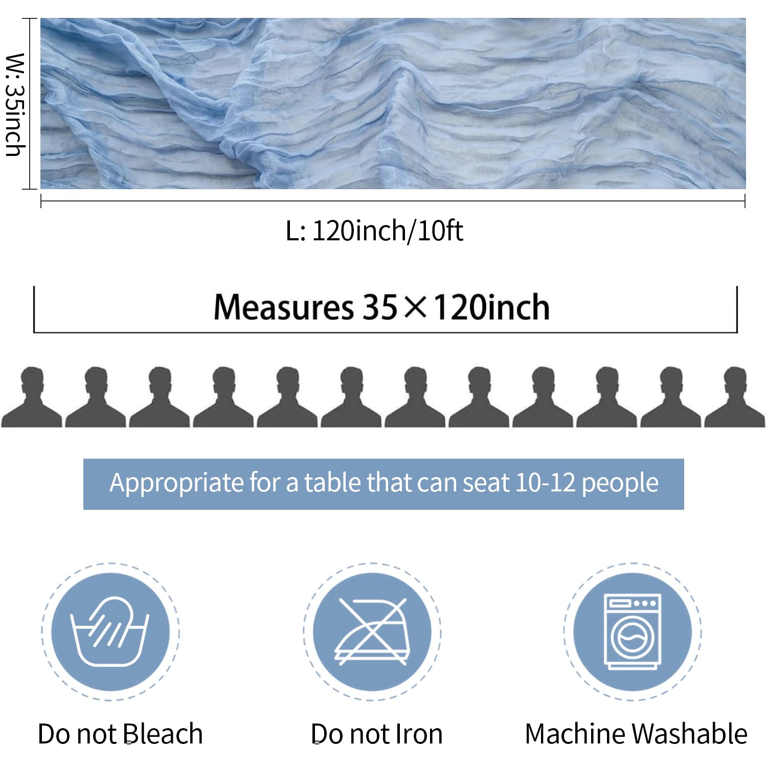 10 Pack Dusty Blue Cheesecloth Table Runner 35x120 Inch, Easter Spring Boho Rustic Semi-Sheer Gauze Cheese Cloth Table Runner for Wedding Bridal Baby Shower Birthday Party Decor