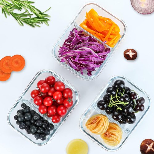 MCIRCO Glass Meal Prep Containers - 5-Pack 36 Oz with 2 Compartments & Snap Locking Lids | Microwave, Oven, Freezer Safe