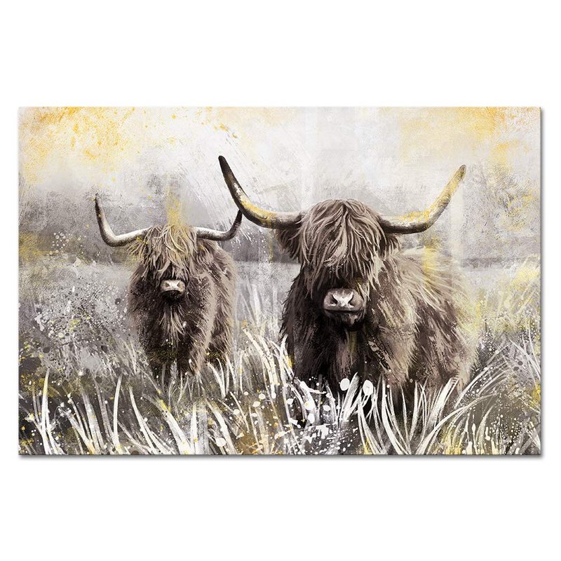 Derkymo Highland Cow Picture Wall Decor Canvas Art Farm Animal Artwork Farmhouse Decorations Framed Easy to Hang 24"x36"