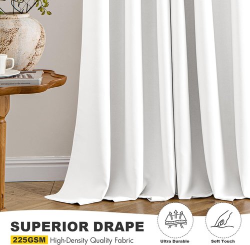 MIULEE Thermal Insulated White Curtains - 90-Inch Room Darkening Drapes | 2 Panels for Bedroom & Living Room