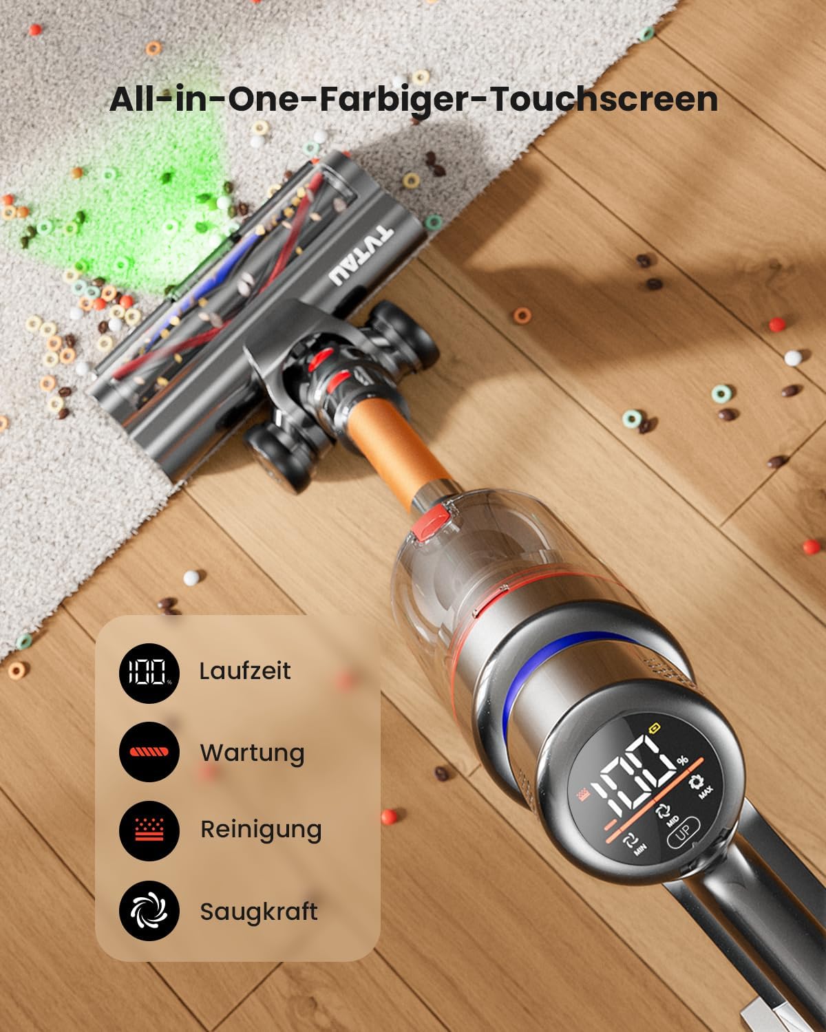 Skiennix Cordless Vacuum Cleaner - 600W Power, 70-Minute Runtime, LED Display, 1.4L Dust Cup | Ideal for Pet Hair & Hardwood Floors