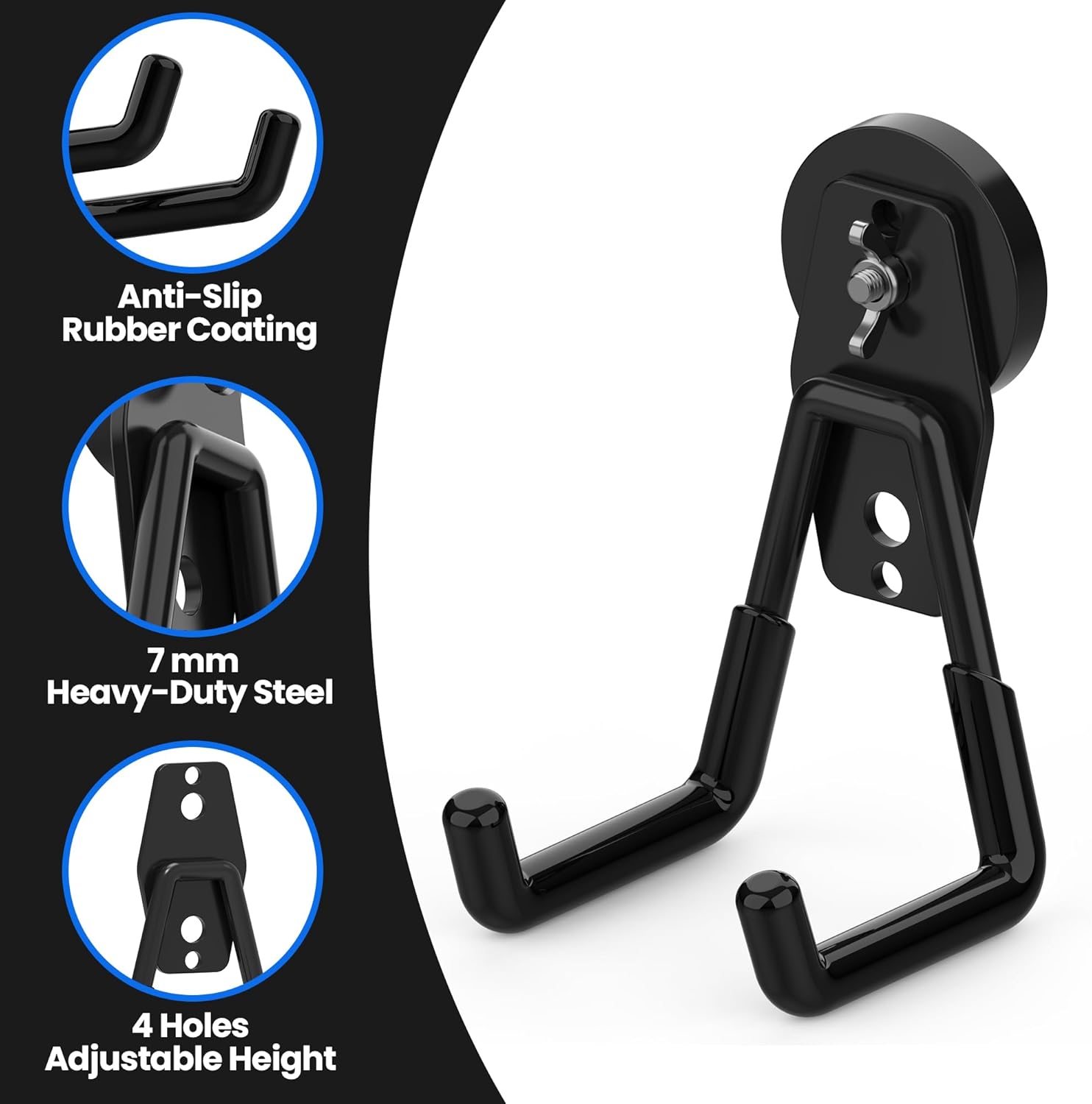 Skiennix Heavy Duty Magnetic Hooks - Extra Strong NdFeB Garage Storage Holders | 2 Pcs with Anti-Slip Coating