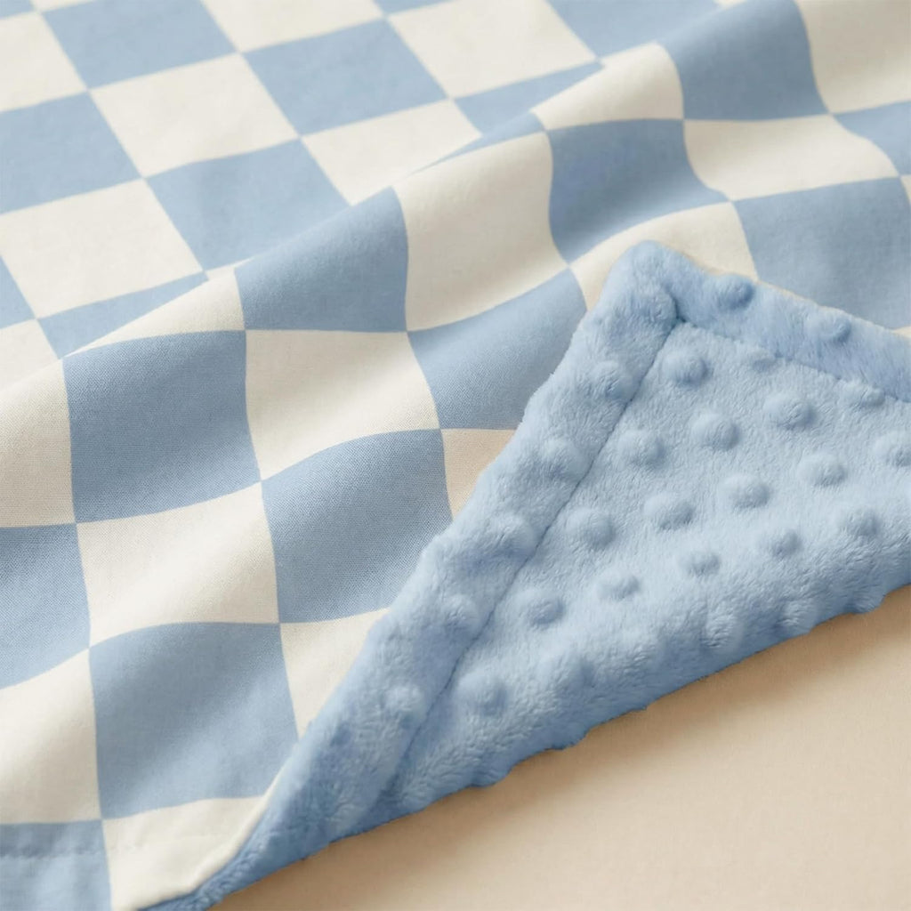 Skiennix Checkered Baby Blanket - Cozy Minky Nursery Blanket for Infants | Soft & Fluffy, 30x40 Inches, Blue