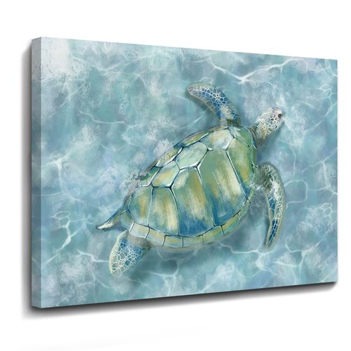 YJYart Canvas Wall Art for Bedroom Sea Turtle Wall Decor Pictures for Wall Blue Artwork Pictures Green Turtle Wall Decorations for Bathroom Bedroom Home Office 24 x 36 inches