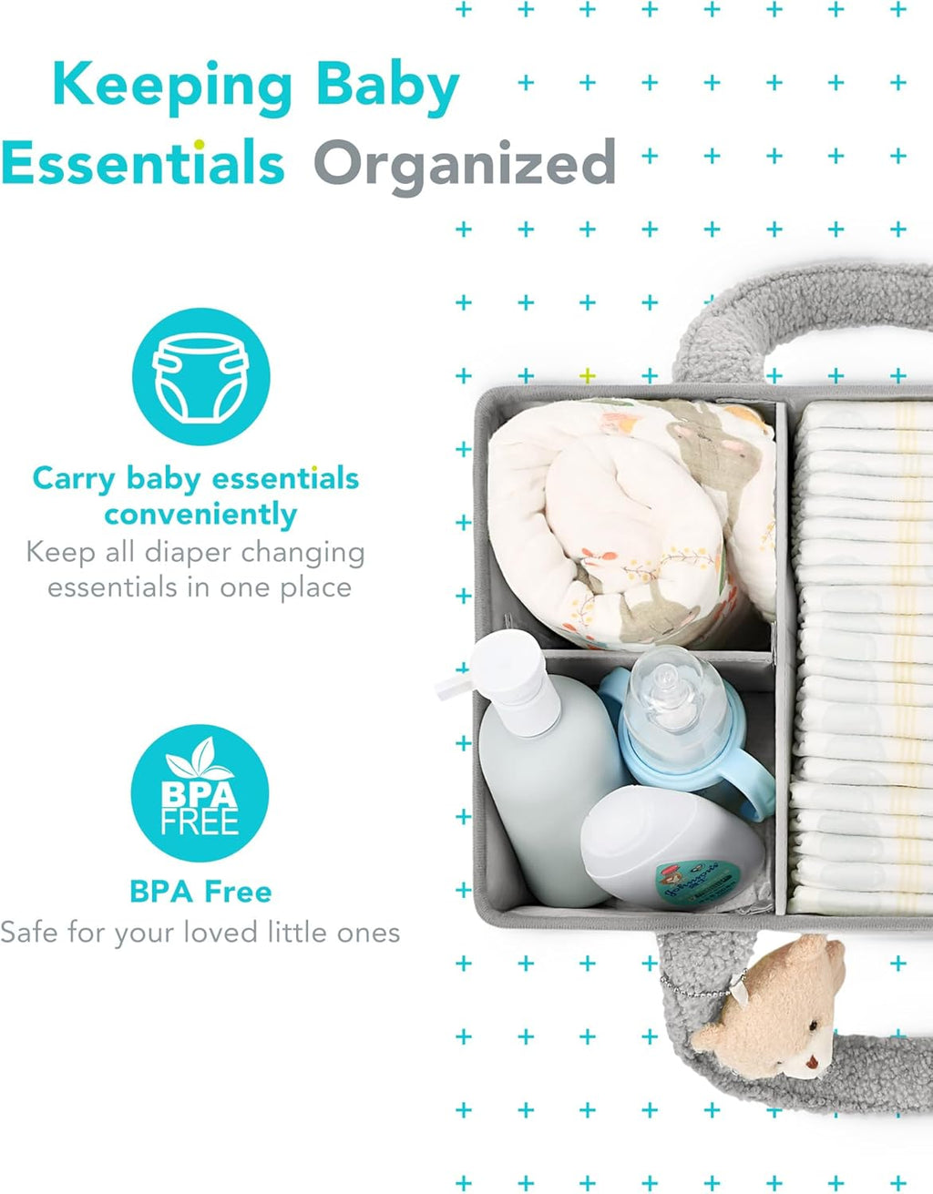 YOSING Diaper Caddy Organizer - Stylish Gray & White Nursery Storage for Baby Wipes & Diapers