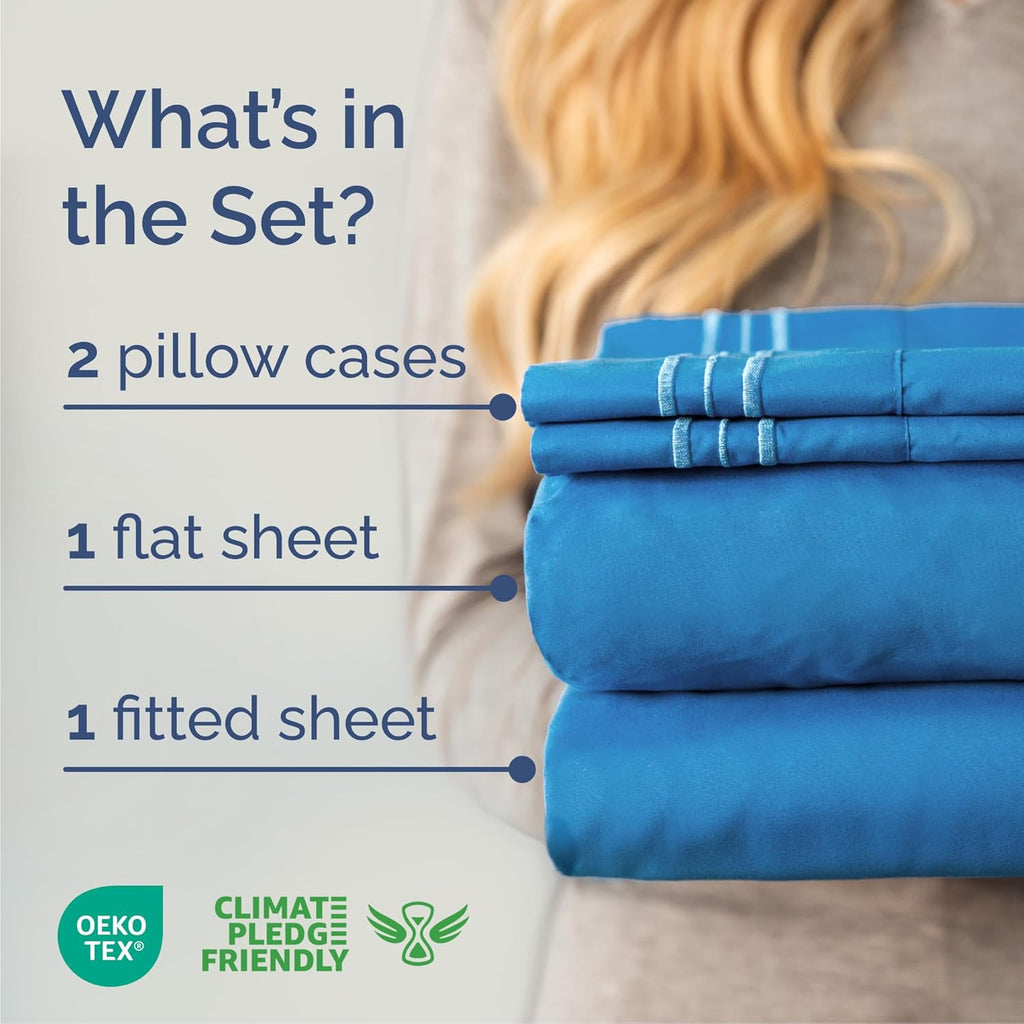 Queen Size Sheet Set by Hotel Luxury | 4-Piece Comfy, Breathable & Cooling Bedding - Deep Pockets, Soft & Wrinkle-Free - Oeko-Tex Certified, Royal Blue