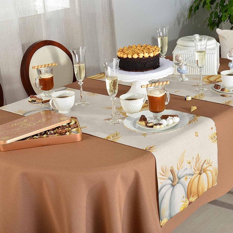 Fall Pumpkins Table Runner - 90 Inch Long, Grey Golden-yellow Pumpkin Thanksgiving Dining Table Runner Dresser Scarves, Maple Leaf Farm Harvest Decor for Coffee Table Wedding Party Banquet, 13x90 in