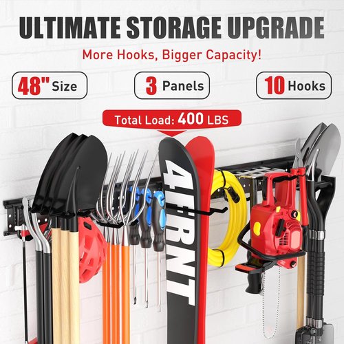Garage Tool Organizer by [Brand Name] - 48-Inch Wall Mount with 10 Adjustable Heavy-Duty Hooks | Durable Garden Tool Storage Rack