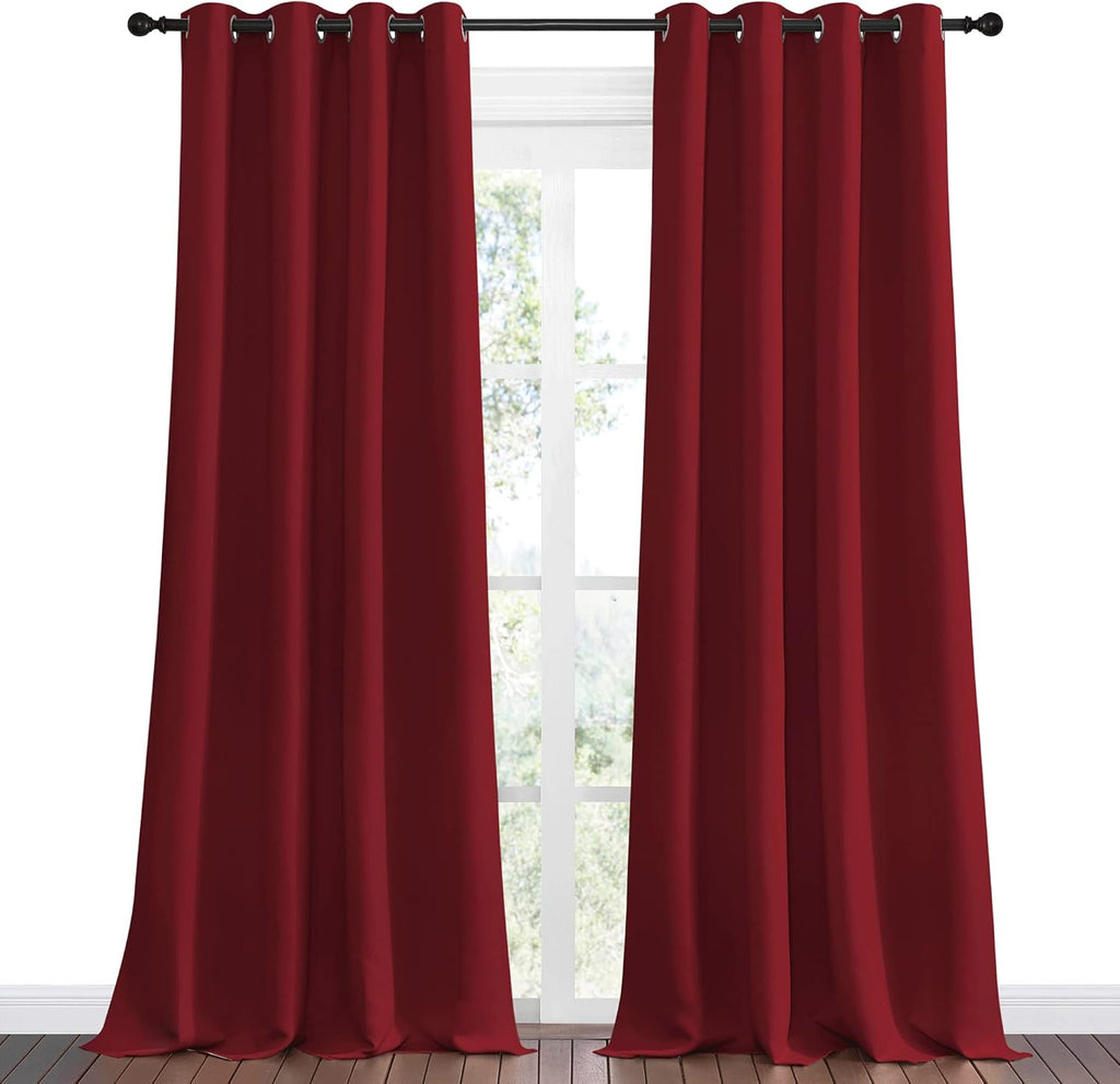NICETOWN Burgundy Red Blackout Curtains - Grommet Top Thermal Insulated Draperies (55" x 90")