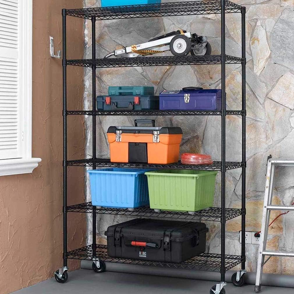 BestOffice 6-Tier Wire Storage Shelves - Heavy-Duty Metal Racks with Wheels | 18x48x78 | Adjustable, Holds Up to 600 lbs | Easy No-Tool Assembly for Home & Garage