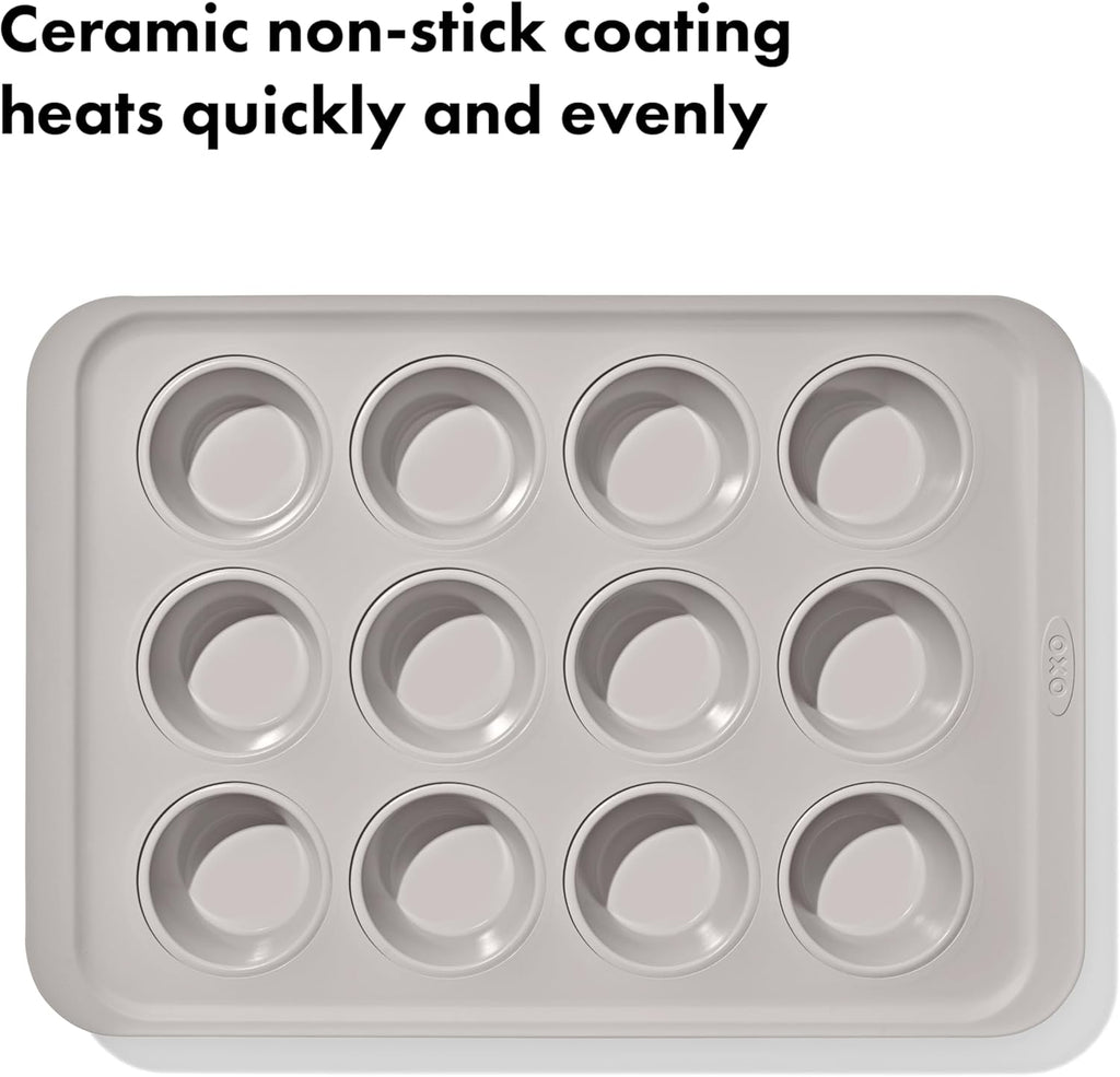 OXO Good Grips 12-Cup Non-Stick Muffin Pan - Ceramic Coated Metal Bakeware for Perfect Biscuits