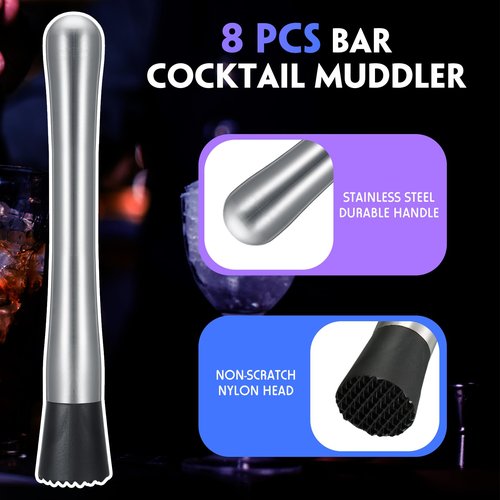 Zonon 32 Pieces Muddler for Cocktails Stainless Steel Drink Muddler 8 Inch Long Mojito Tool Muller for Drinks Ice Crusher Bartender Tools Set Home Bartender Bars Accessories
