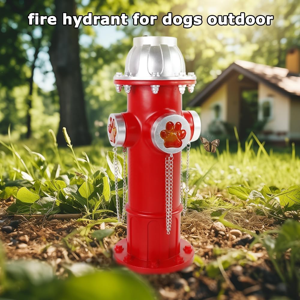 Skiennix Fake Fire Hydrant Statue - Solar Light Garden Decoration with Glowing Paw Prints | 14.5" Tall