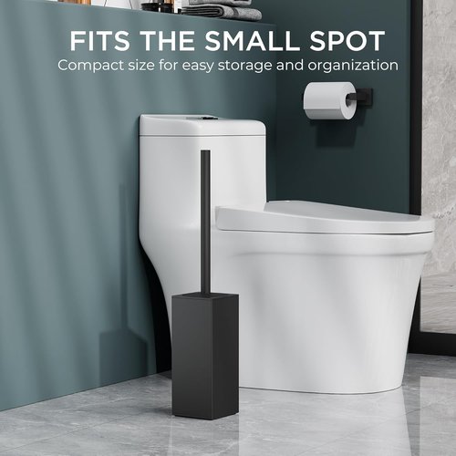 FORIOUS Toilet Brush Set - Heavy Duty 304 Stainless Steel Holder with Long Handle | Black, Space-Saving Design