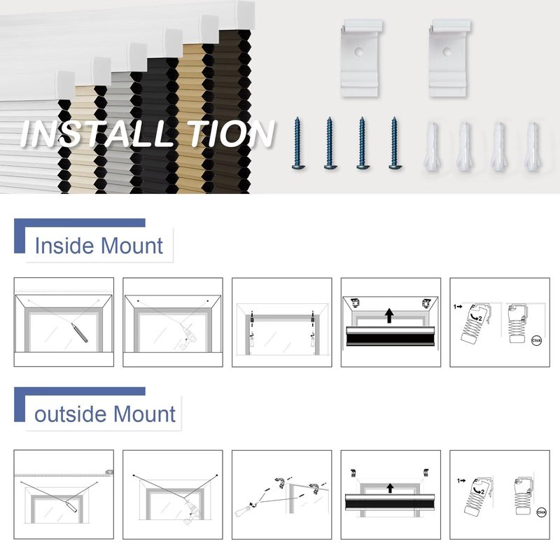 MYshade Cordless Cellular Window Shades No Tools No Drill Blackout Blinds for Indoor Windows Size 35" Wide X 72" Height White Room Darkening Window Blinds for Bedroom, Bathroom, Kitchen, Living Room